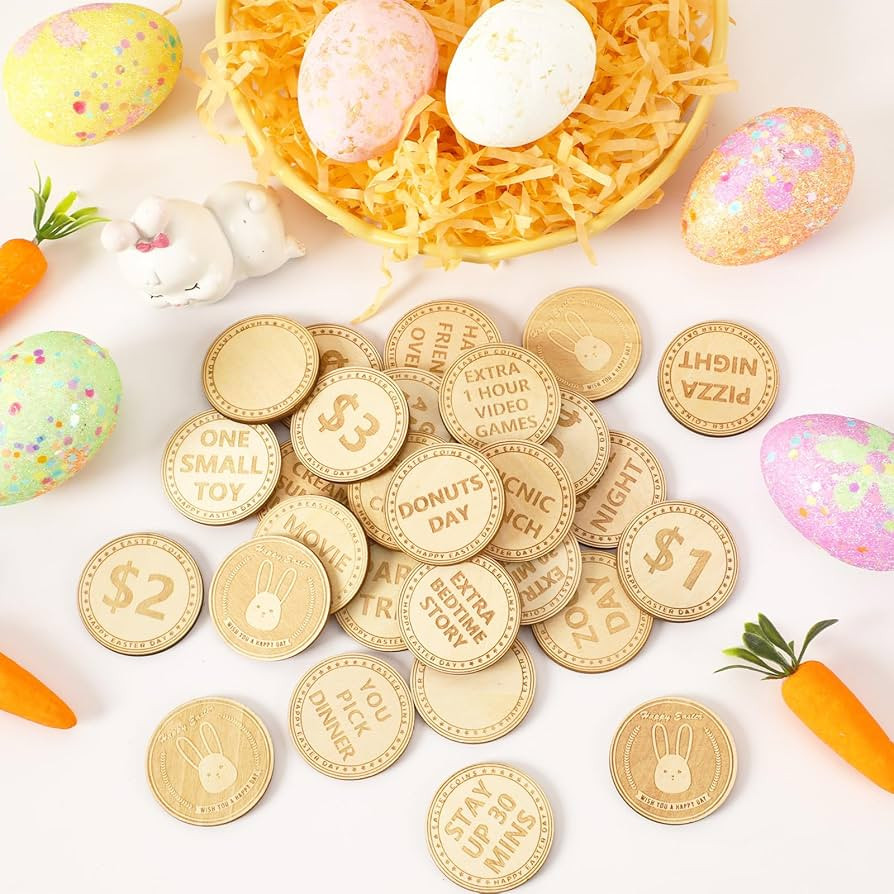 CypherX Easter Egg Fillers- Wooden Easter Bunny Coins, Easter Prizes Stuffers Coins, Family Night... | Amazon (US)