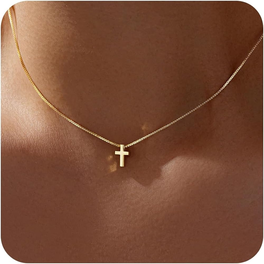 Christmas Stocking Stuffers Cross Necklace for Women Girls, Dainty Cute 14K Gold Silver Plated Cr... | Amazon (US)