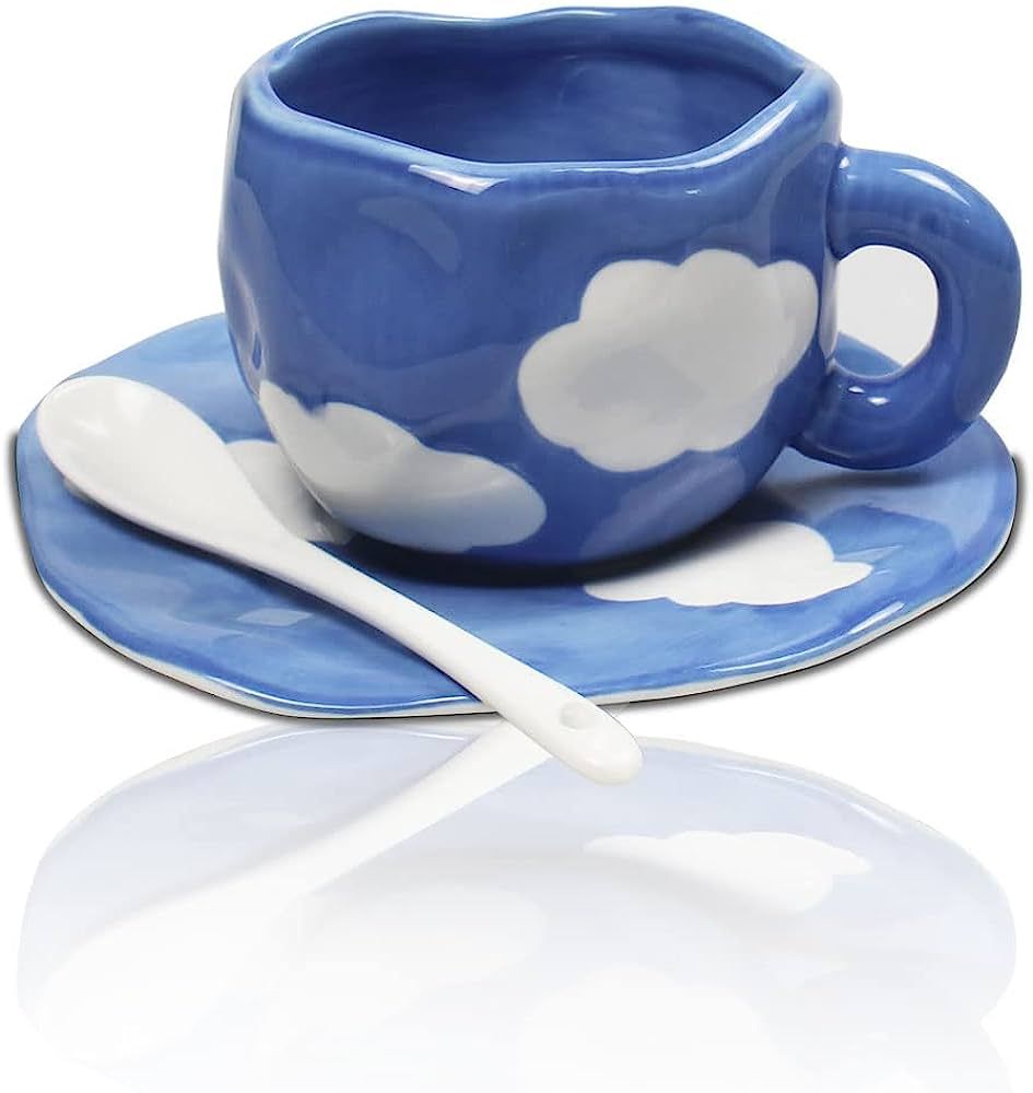 Porcelain Cappuccino Cups with Saucers, Hand Painted Checkerboard Coffee Cup With Saucer, Ceramic... | Amazon (US)