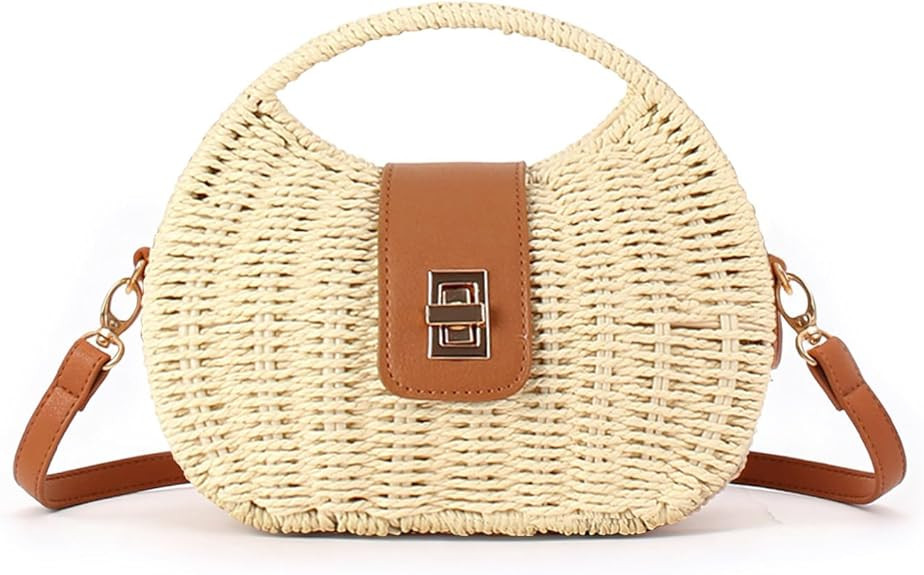 Straw Crossbody Handbags For Women Summer Beach clutch Purse with Top Handle & Detachable Shoulde... | Amazon (US)