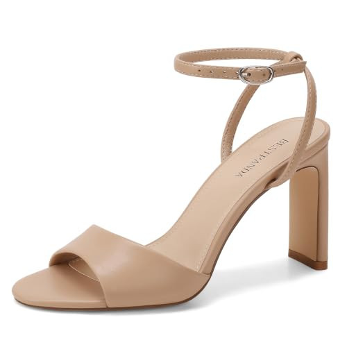 Bestpanda Women's Nude Heels, High Heel Sandals Open Toe Ankle Strap 7.5 | Amazon (US)