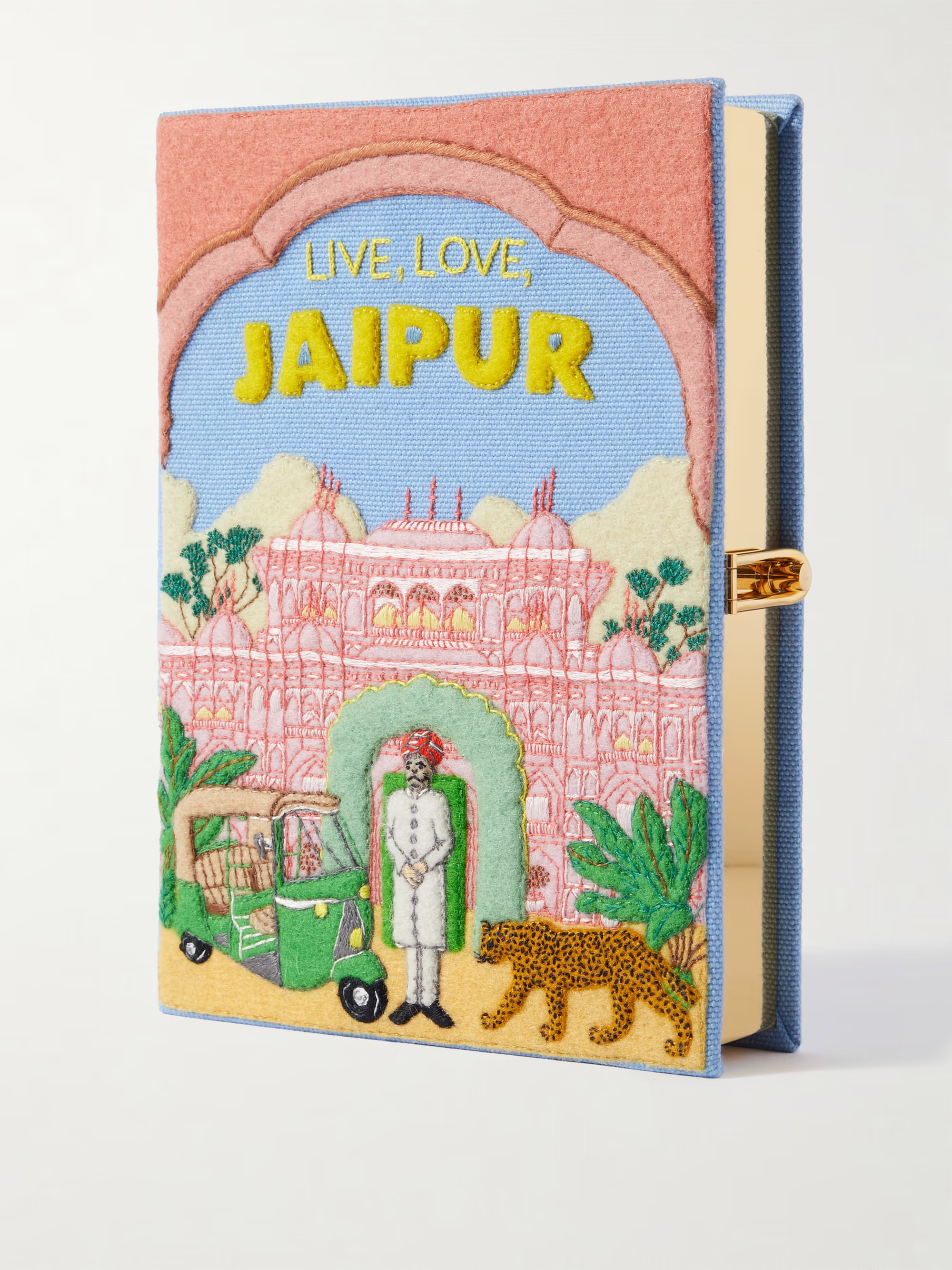 Live, Love, Jaipur embroidered appliquéd canvas clutch | NET-A-PORTER (UK & EU)