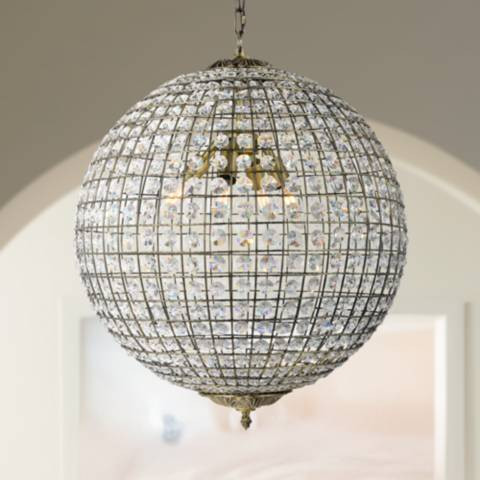 Earlene 20"W Antique Bronze Crystal 4-Light Globe Pendant | Lamps Plus