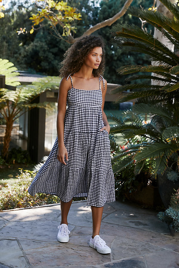 Gingham Tiered Cover-Up Midi Dress By Seafolly in Black Size S | Anthropologie (US)