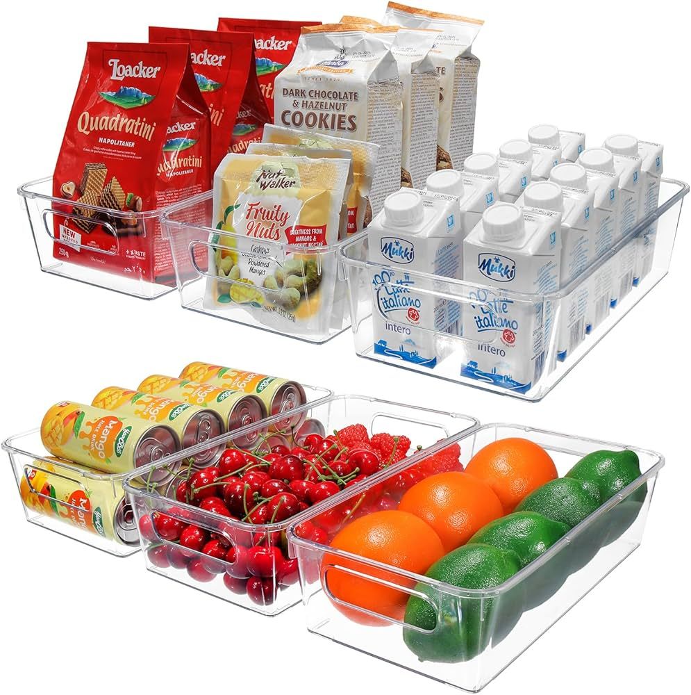 Set of 6 Refrigerator Organizer Bins, Pantry Organization and Storage Bins, Fridge Organizers wit... | Amazon (US)
