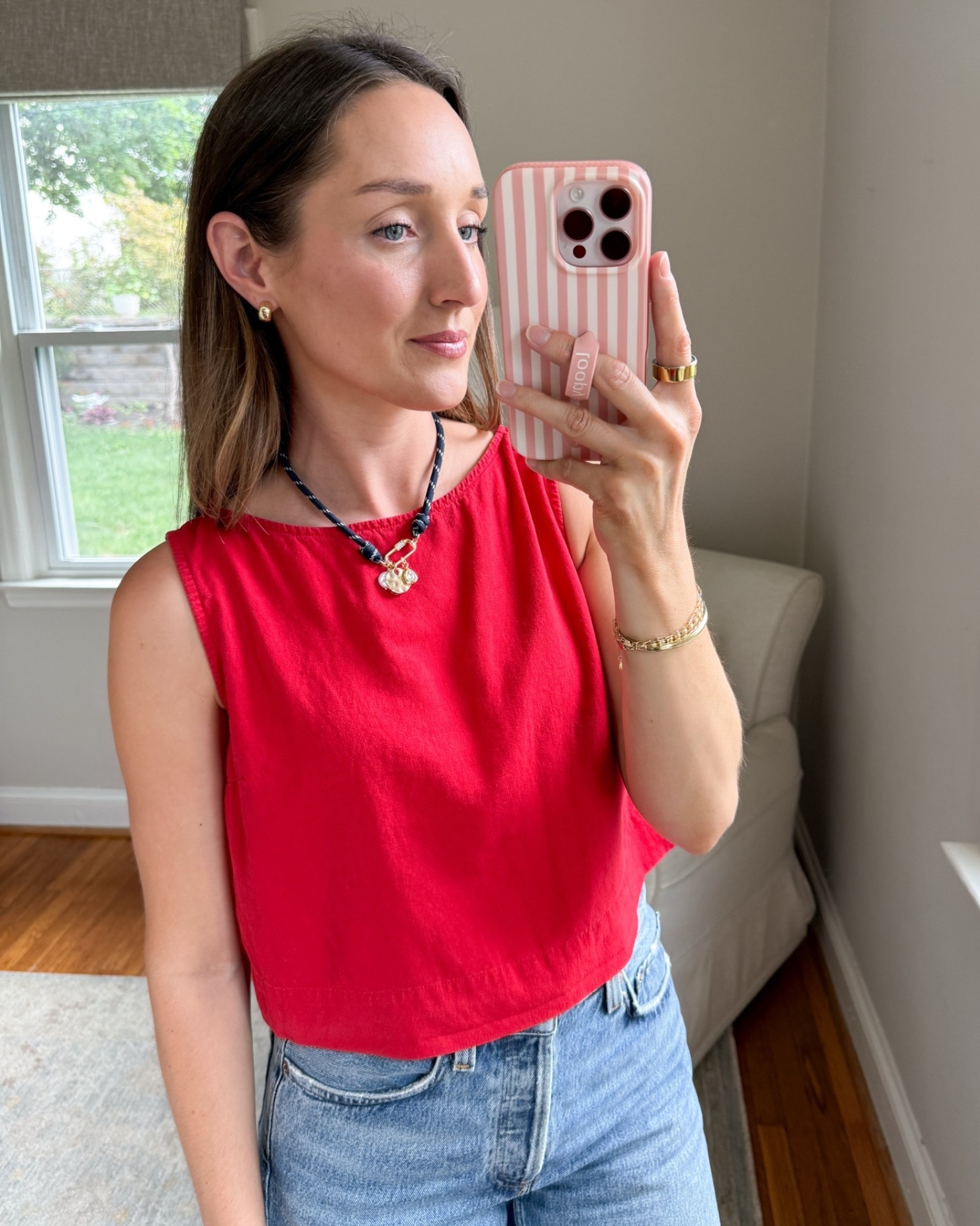 My most worn top of the summer two years in a row is on sale for $24 at @gap today! I just went ahead and bought it in black too. I am wearing a small petite. The petite part makes it slightly more cropped on me so it hits where my pants end exactly. ￼￼