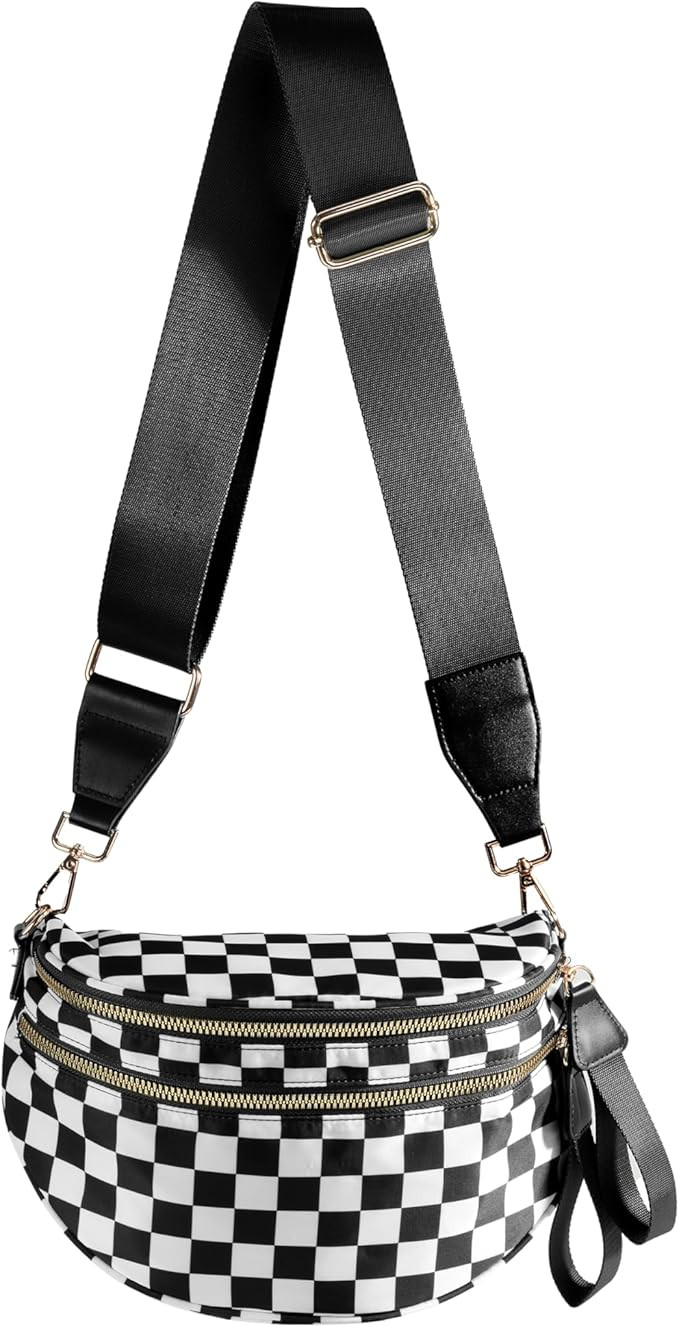 Spacious Checkered Nylon Crossbody Bag Bum Bag Checkered Handbags Wallets for Women | Amazon (US)