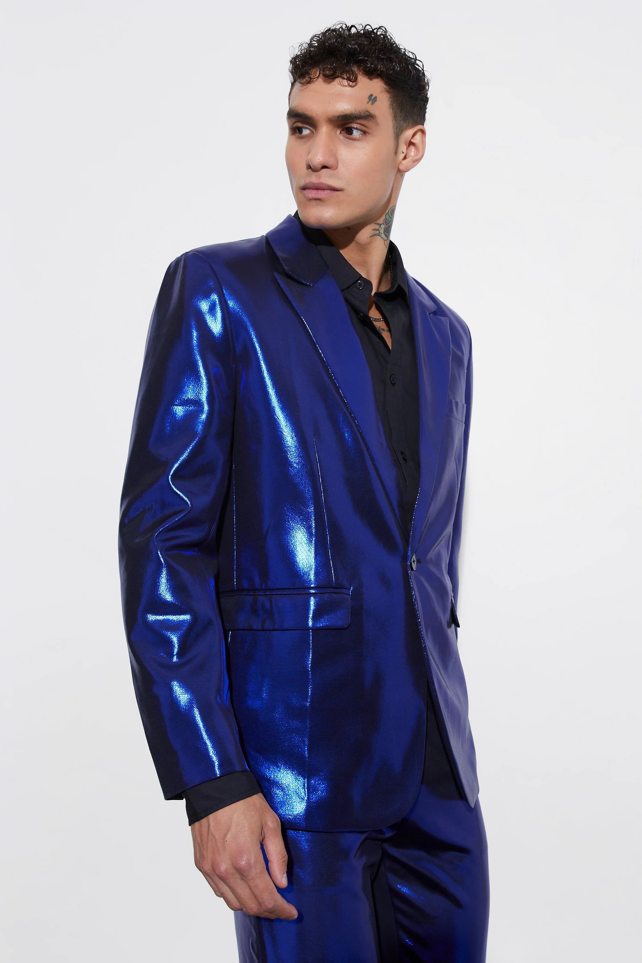 Relaxed Fit Single Breasted Metallic Blazer | boohooMAN (US & Canada)