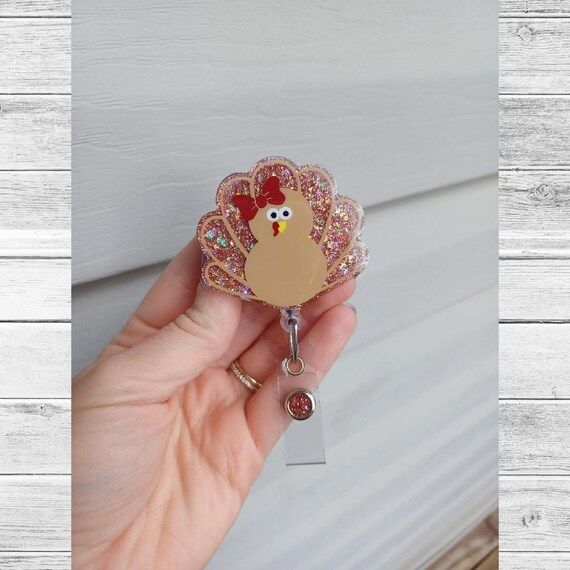 Rose Gold Turkey Badge Reel Thanksgiving ID Holder Holiday - Etsy | Etsy (US)
