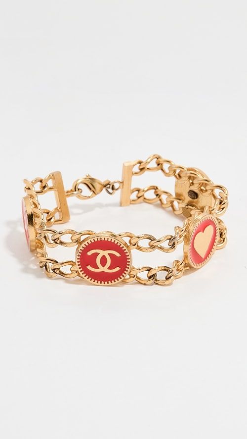 What Goes Around Comes Around Chanel Red Enamel Heart Cc Star Chain Bracelet | SHOPBOP | Shopbop