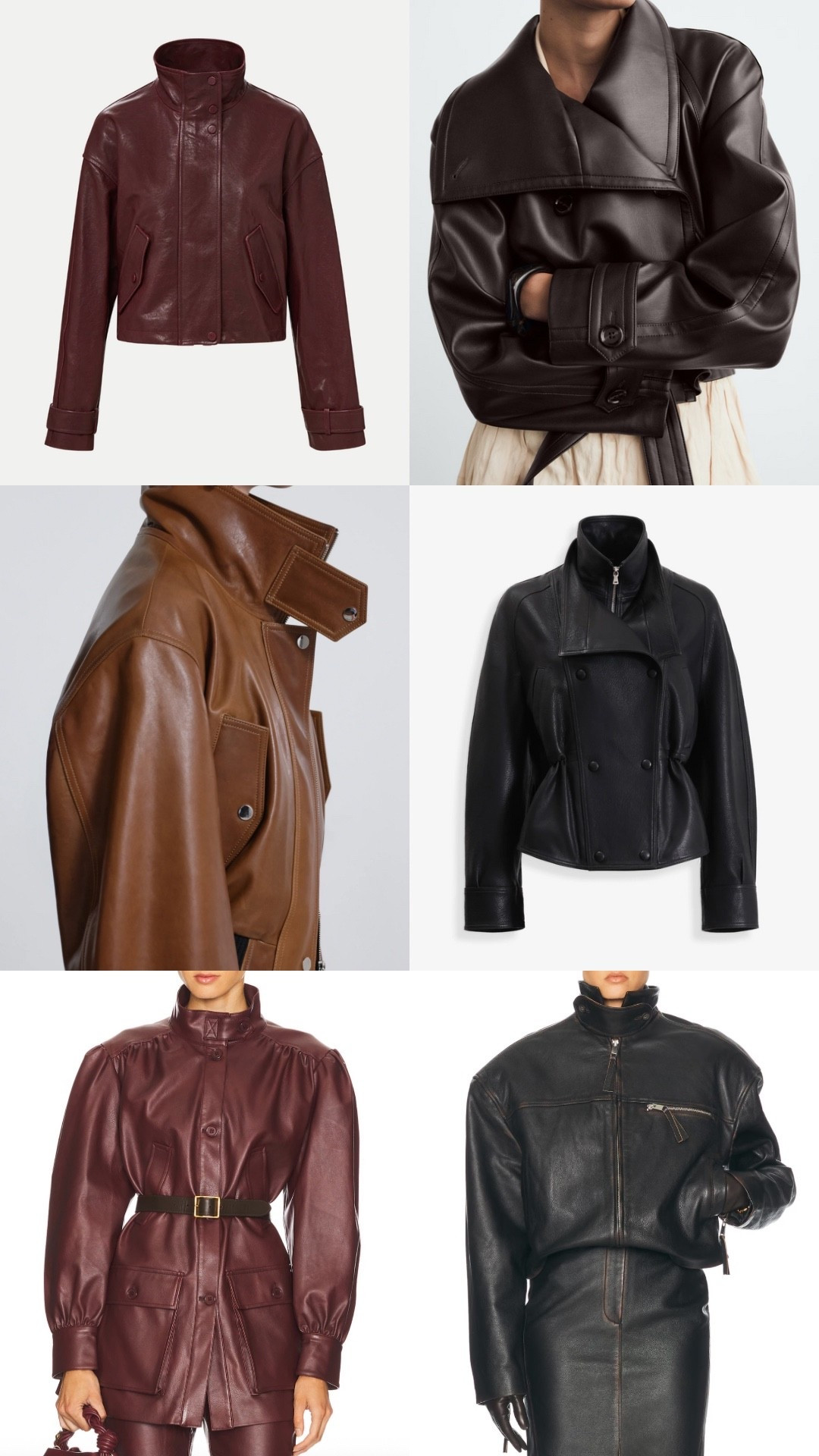 Funnel neck jackets for fall 2025
Leather jackets 
Suede jackets
Bomber jackets
Cinched waist jackets
Cropped jackets
