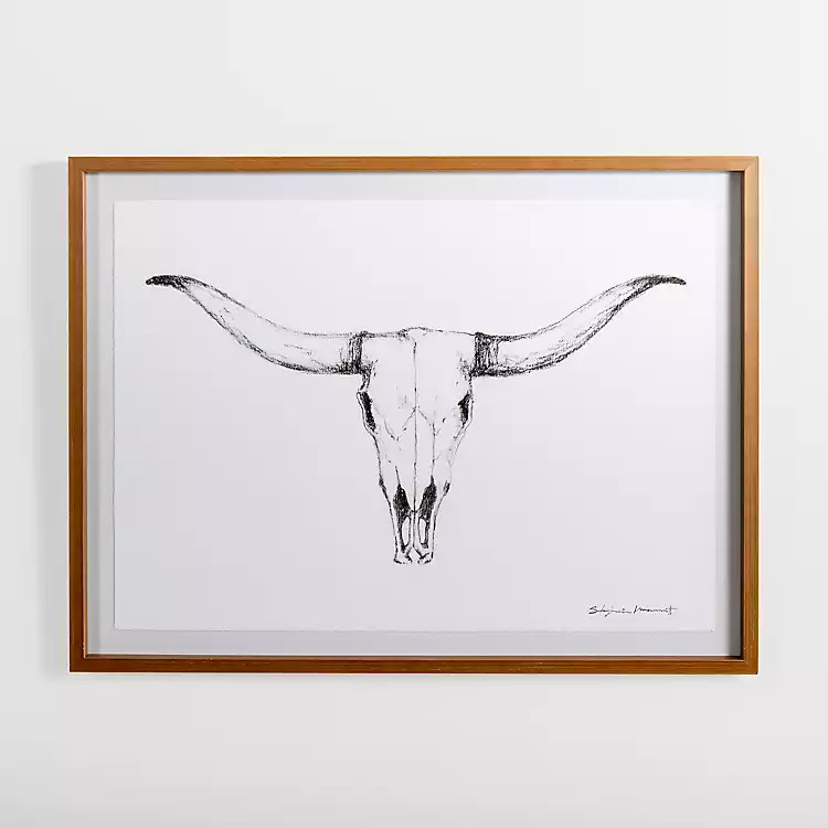 New! Longhorn Skull on Paper Framed Art Print | Kirkland's Home