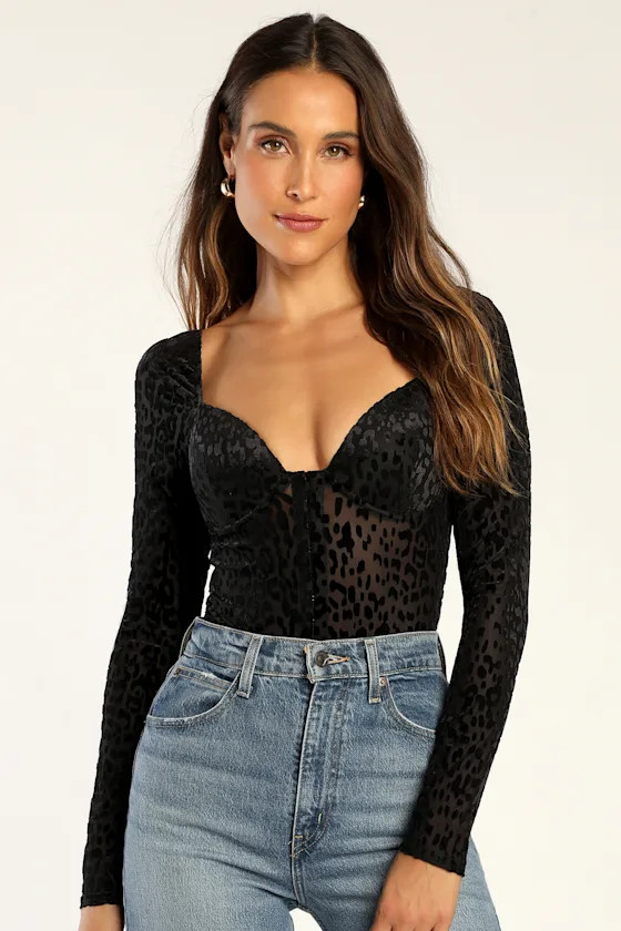 Wild Forever Black Animal Print Sheer Bustier Bodysuit | Lulus (US)