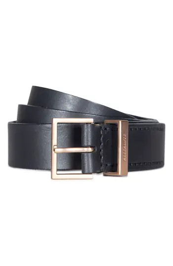 AllSaints Leather Belt in Black/warm Brass at Nordstrom Rack, Size X-Large | Nordstrom Rack