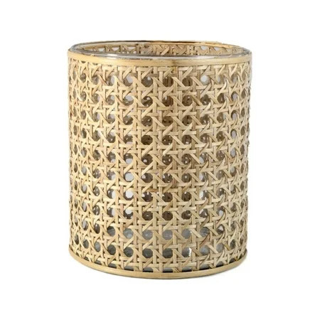Serene Spaces Living Large Glass Hurricane Candle Holder Wrapped in Woven Rattan Cane, Candle Centerpieces for Tables, Wedding Reception Vases, Use for Living Room, Measures 10" Tall & 5" Diameter | Walmart (US)