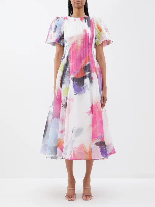 Aje - Nova Abstract-print Pintucked Organza Dress - Womens - Multi | Matches (US)