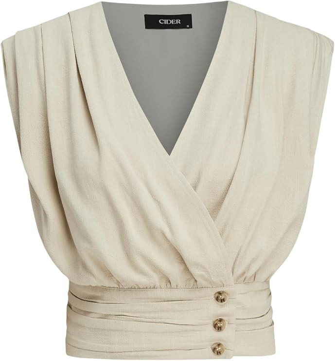 CIDER French Riviera Vacation V-Neck Ruched Button Corset Solid Tank Top | Amazon (US)