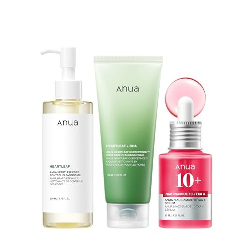 Anua 3-Step Glass Skin Beginner Set, Double Cleansing with Facial Serum, Oil Cleanser & Face Wash with Heartleaf, Daily Routine with Niacinamide, Korean Skincare Set | Amazon (US)
