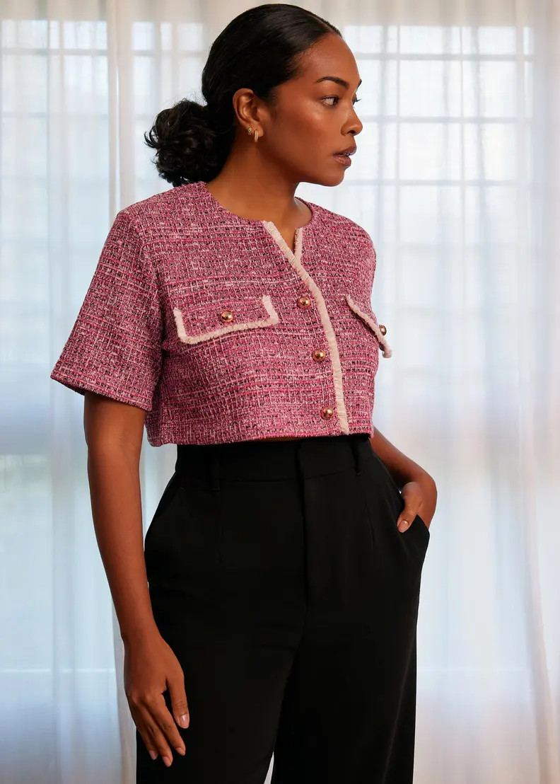 Tweed Boxy Cropped Top | Love, Bonito USA