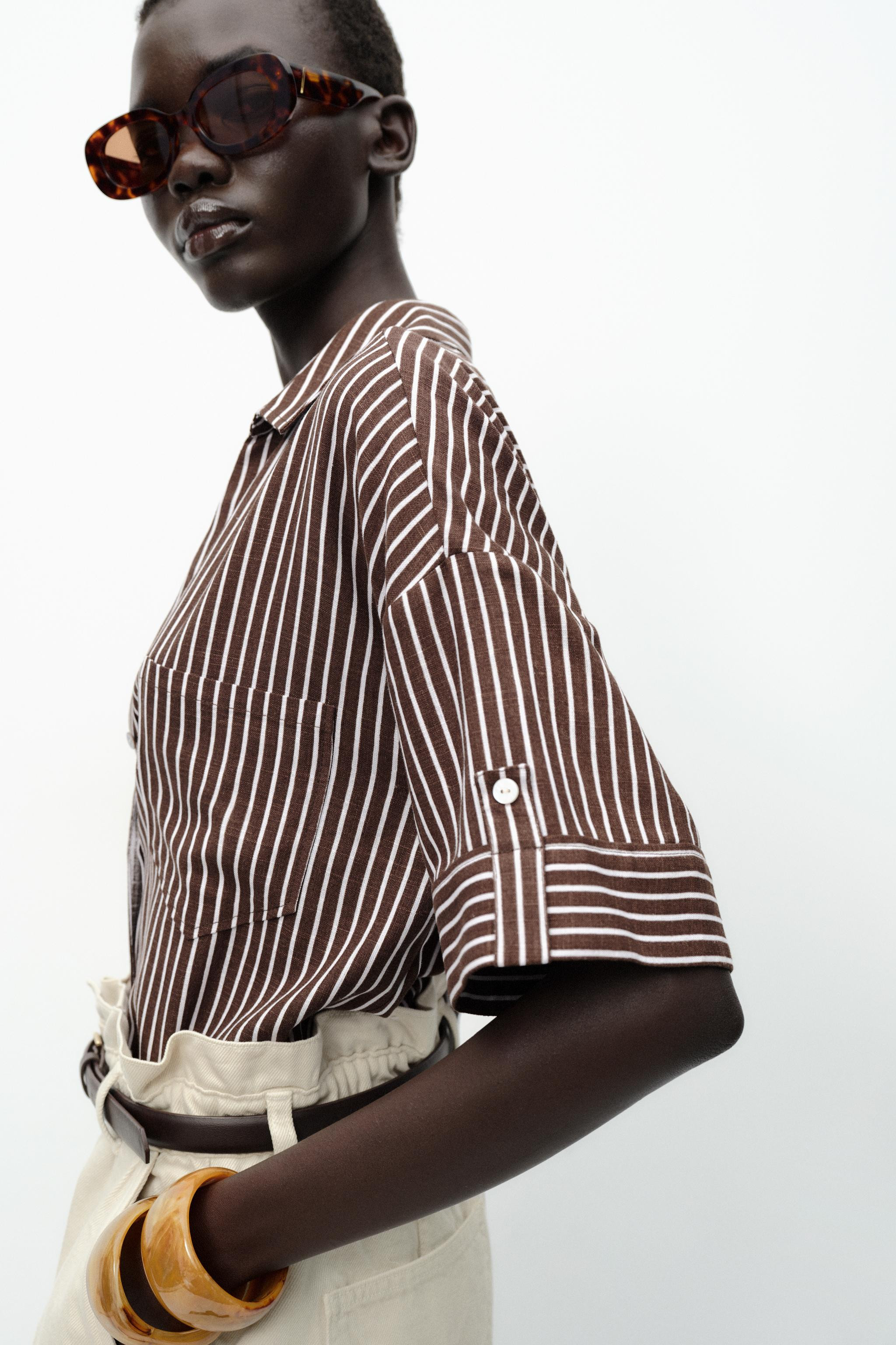 CROPPED LINEN BLEND SHIRT | Zara UK