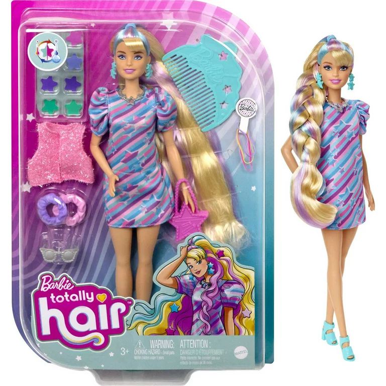 Barbie Totally Hair Fashion Doll with Star Theme, Extra-Long Hair & 15 Styling Accessories (Assem... | Walmart (US)