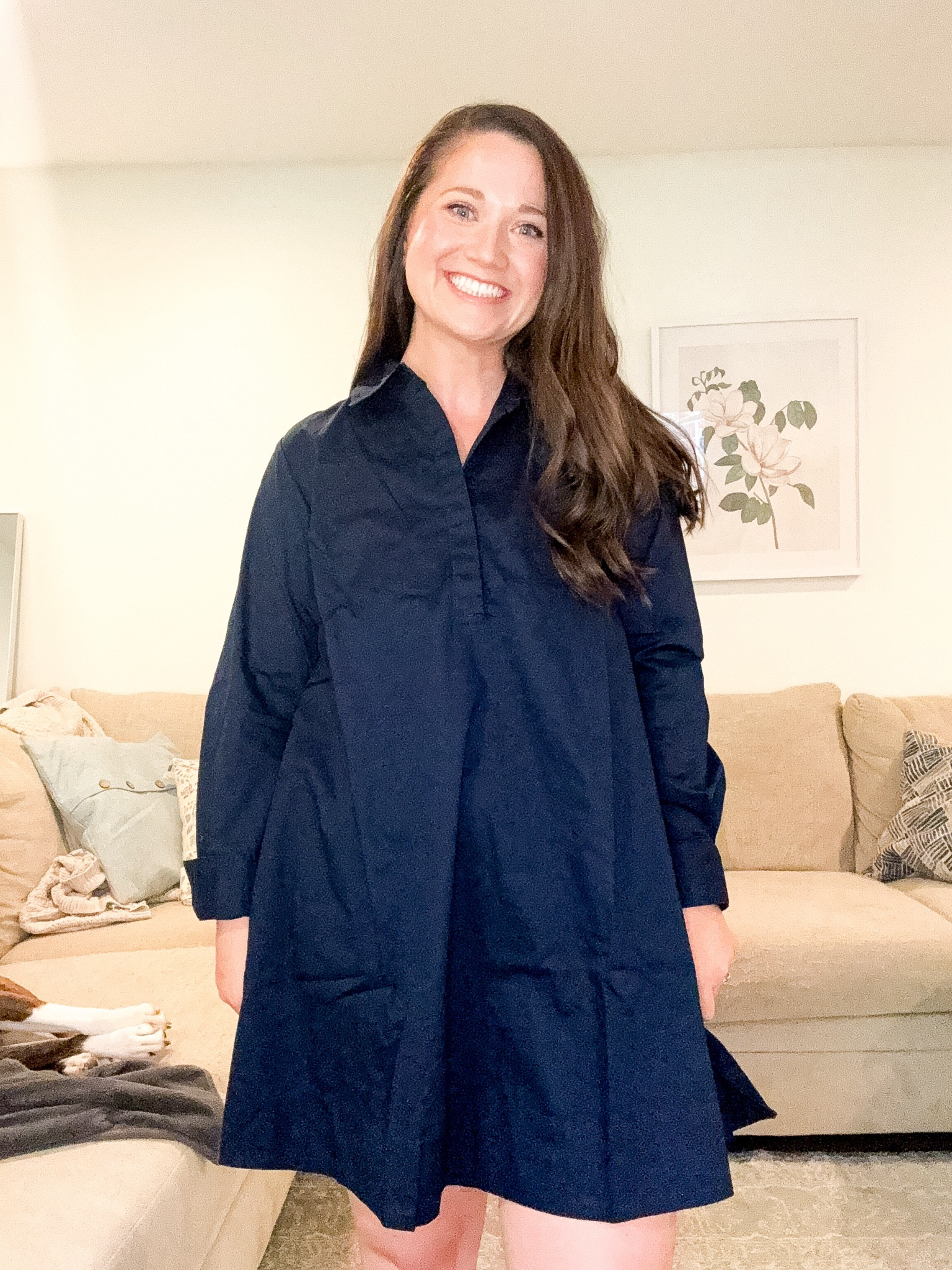 Navy skirt dress. Work outfit. Work dress shirt dresss