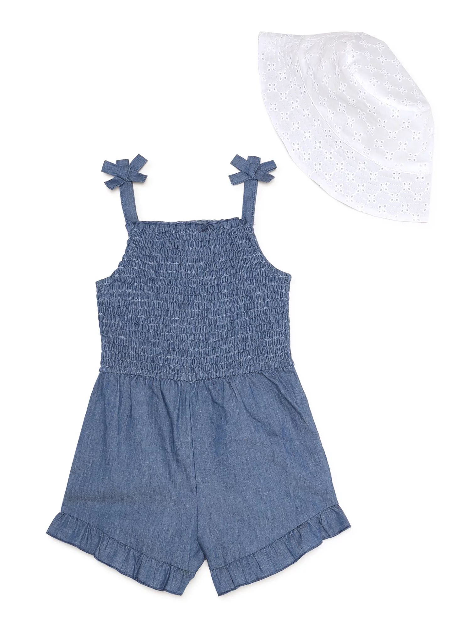 Wonder Nation Baby and Toddler Girls’ Romper with Bucket Hat, 2-Piece Set, Sizes 12M-5T | Walmart (US)