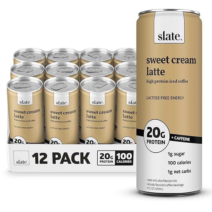Slate Milk - High Protein Iced Coffee - Sweet Cream Latte - 175mg Caffeine, Lactose Free Energy -... | Amazon (US)
