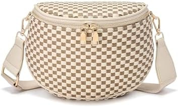 Trendy Woven Checkered Crossbody Bum Bag for Women，PU Leather Checkered Purse Fanny Packs Belt ... | Amazon (US)