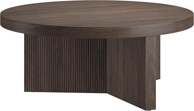 Henn&Hart 36" Fluted Round Wood Pedestal Low-Profile Coffee Table for Living Room, Family Room, o... | Amazon (US)