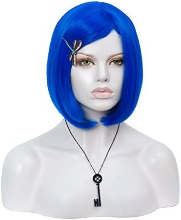 Amazon.com : Morticia Short Straight Blue Women Bob Full Bang Kids Wig with Dragonfly Hairpin + B... | Amazon (US)