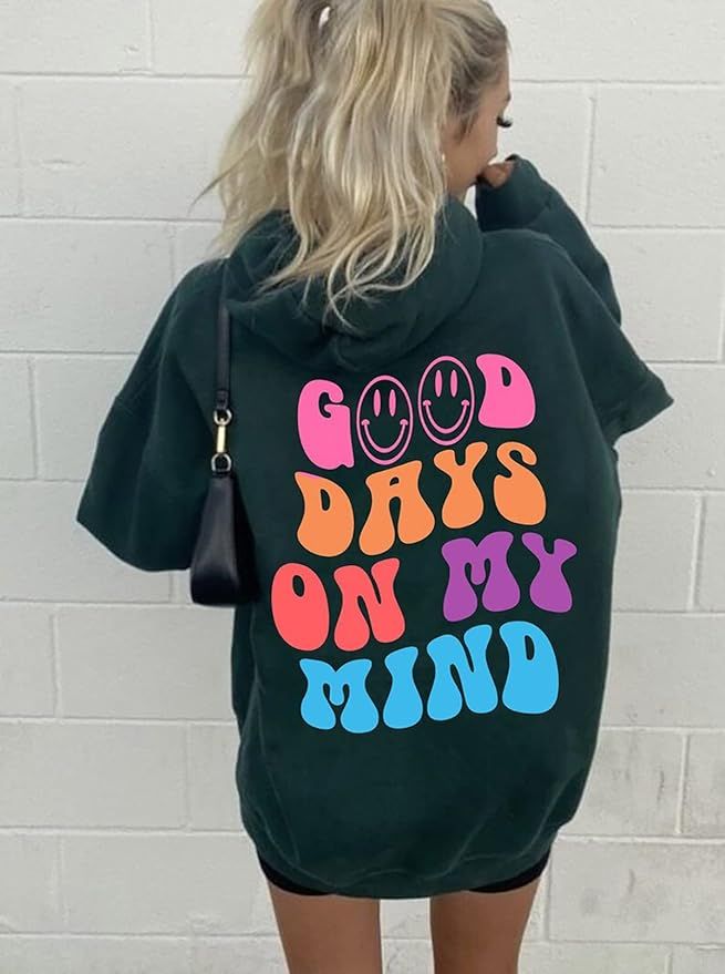 Aesthetic Good Days On My Mind Smiley Face Hoodie Youth Teens 2022, Oversized Hoodie For Women Pl... | Amazon (US)