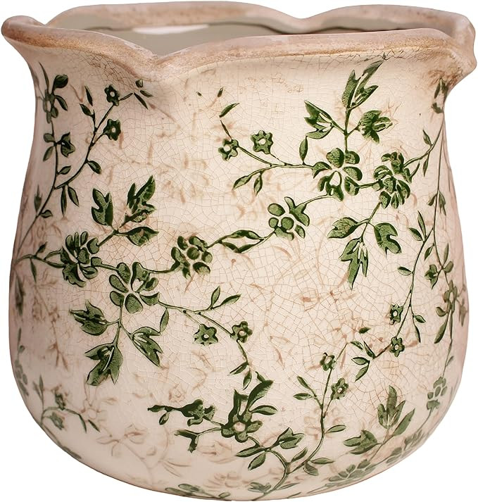 Vintage Ceramic 6.11'' Plant Pots, Decorative Vase for Indoor Garden, Room & Home Decor, Sage Bei... | Amazon (US)