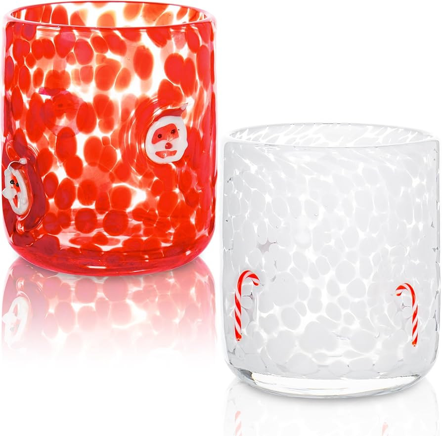 2 Pcs Christmas Icon Glass Cups Set-14 oz Santa Claus and Candy Canes Icon Wine Glasses Double Ol... | Amazon (US)
