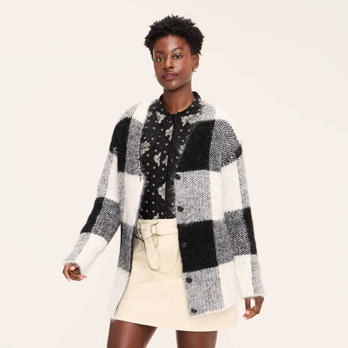 Women's Buffalo Check Relaxed Cardigan - Woolrich x Target Black/White | Target