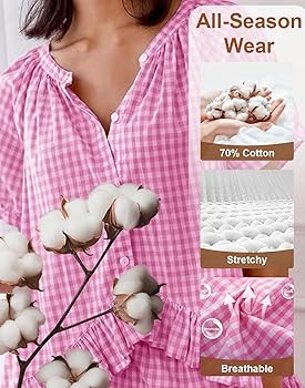 Womens 2 Piece Gingham Pajamas Set Cute Plaid Pjs Cotton Short Sleeve Babydoll Shirt Ruffle Pants... | Amazon (US)