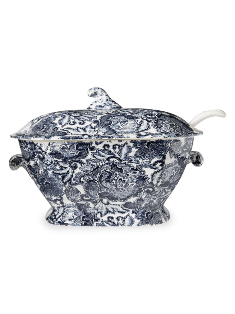 Ralph Lauren x Burleigh Faded Peony 2-Piece Earthware Soup Tureen & Ladle Set | Saks Fifth Avenue