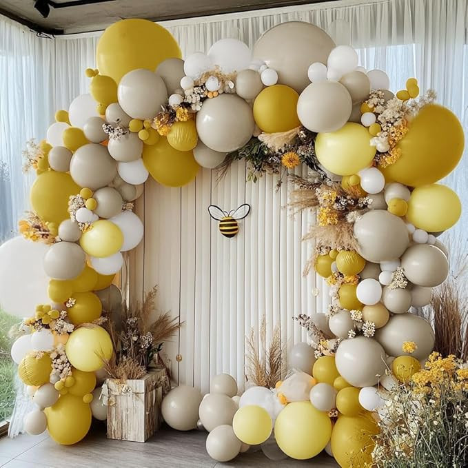 Mustard Yellow Balloon Garland Kit - Double Stuffed Sand White Yellow Pastel Balloon for Birthday... | Amazon (US)