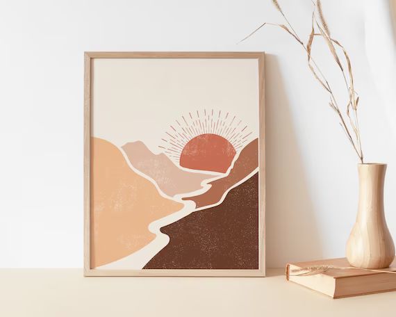 Sun Landscape Art Print | Abstract Mountains Poster | Terra Landscape Art | Minimalist Landscape ... | Etsy (US)