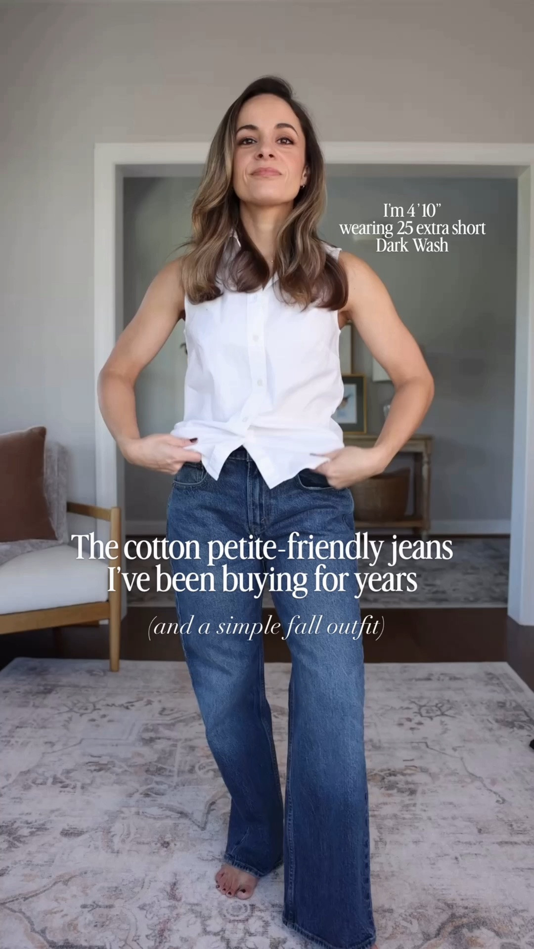 Use code AFLTK for 20% off - The cotton petite-friendly jeans I’ve been buying for years! 

The ‘90s Relaxed Jeans in 25 extra short / 10.5” rise (taken from size 25) / 27.5” inseam / 99% cotton / 1% Elastane - in dark wash. I usually size up in these jeans but this particular wash runs larger so I recommend going try to size instead. I’m wearing dark wash - the last option on the second row 

White top (J.Crew Factory): xxs 
Navy top (Abercrombie): xxs - sold out in navy, linked it in a black and white striped option
Belt (Madewell) 
Boots (Steve Madden): size up 1/2 size for thick socks otherwise true to size 

For size comparison, I’m 4’10” 105lbs. My measurements are 32”, 24”, 36”. I typically wear petite xxs/00/24 and have a 25” ankle inseam and a 27.5-28” full length inseam.

#LTKPetite