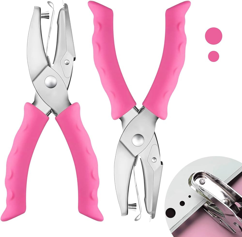 2 PCS Hole Punch, Diameter 1/4" and 1/8" Single Hole Punch, with Pink Soft Grip Hole Puncher Sing... | Amazon (US)