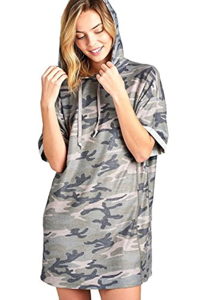 Khanomak Short Sleeve Hooded Oversized Loose Fit Casual All Over Camo Print T-Shirt Dress | Amazon (US)