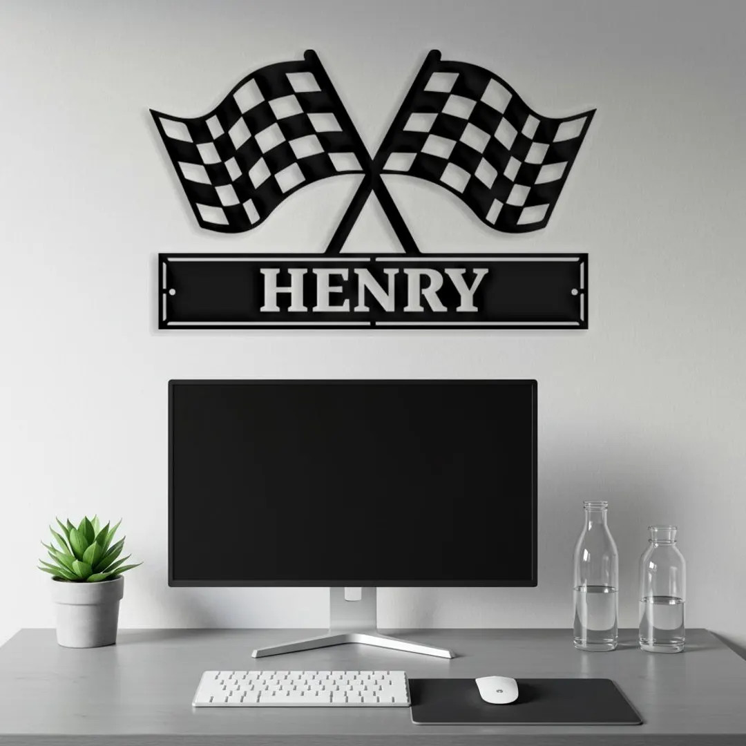 Custom checkered Flag Racing Metal Sign, Personalized Garage Wall Decor, Motorsports Name Sign fo... | Etsy (US)