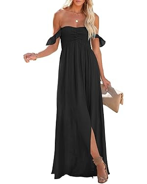 Happy Sailed Maxi Dresses Sundress Smocked Off The Shoulder A Line Side Slit | Amazon (US)