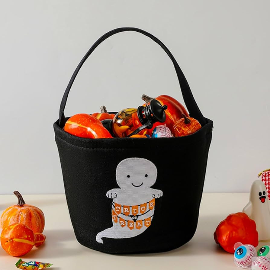 Halloween Basket Ghost Trick or Treat Bucket for Kids, Halloween Candy Bucket 7.9X13.9 Spooky Can... | Amazon (US)