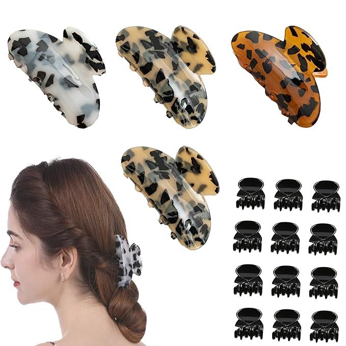 GIHENHAO 4 PCS 3.35 Inch Acrylic Hair Claw Banana Clips, Tortoise Barrettes Jaw Hair Clips Clamps... | Amazon (US)