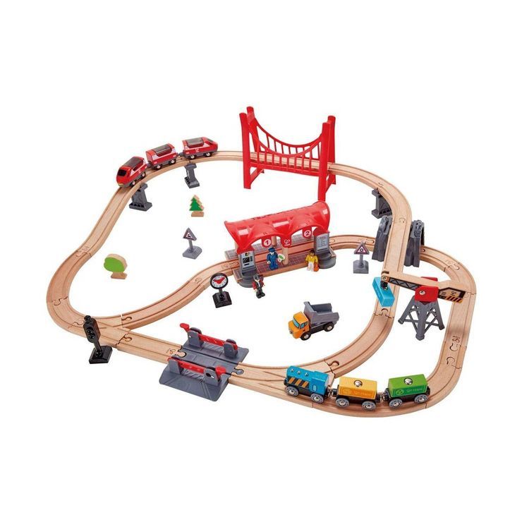Hape Busy City Themed Magnetic Kids Toddler Play Freight Train Railway Station Toy Set with Passe... | Target