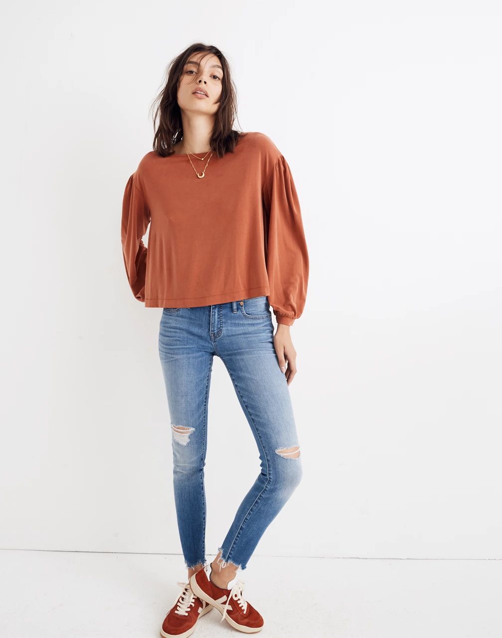 Sandwashed Gathered-Sleeve Top | Madewell