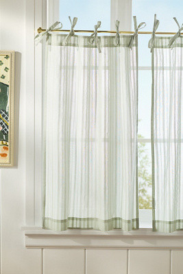Cotton Dobby Striped Sheer Tie-Top Café Curtains, Set of 2 | Anthropologie (US)