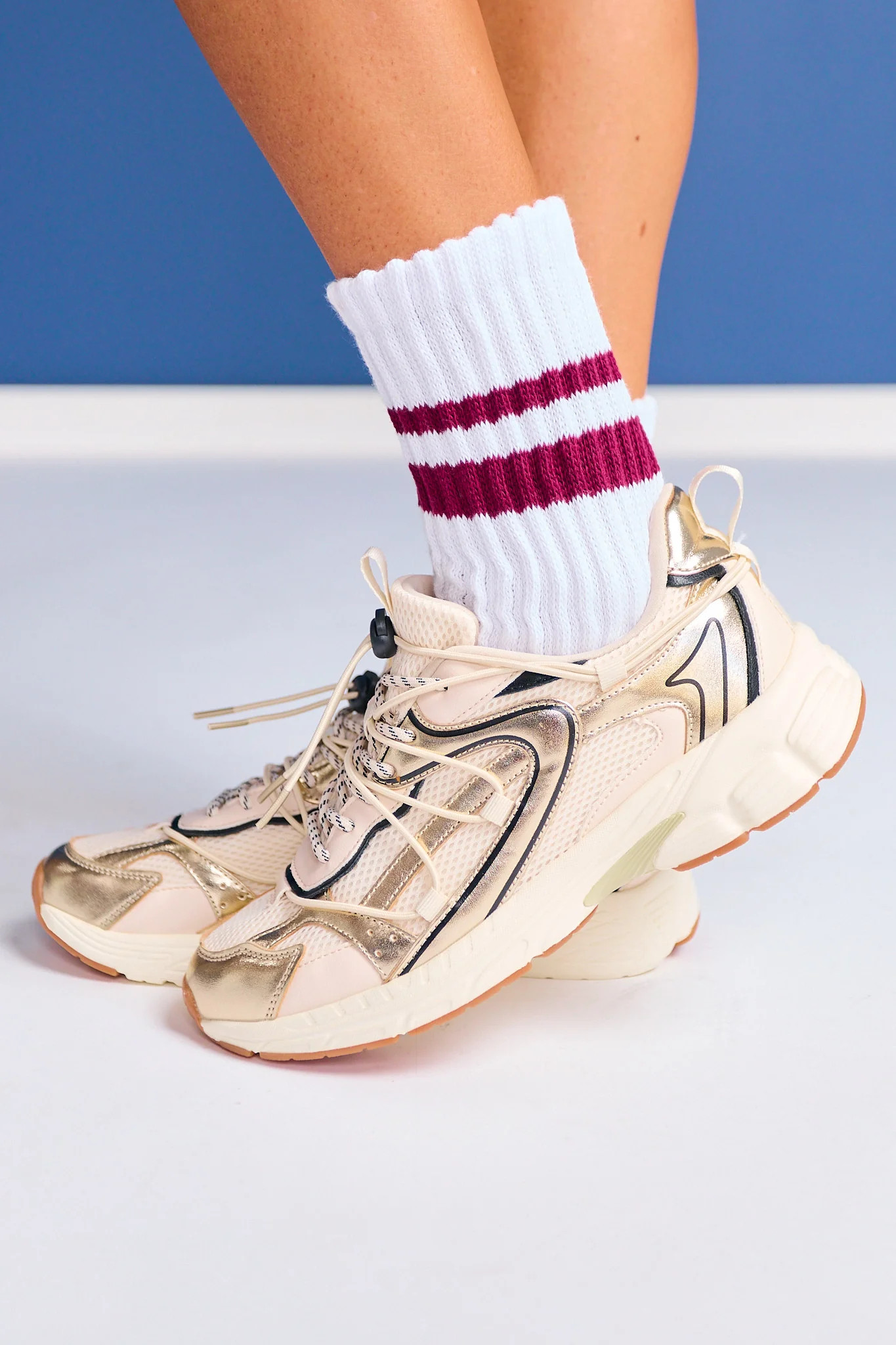 Beige and Gold Chunky Athletic Sneakers | SSYS